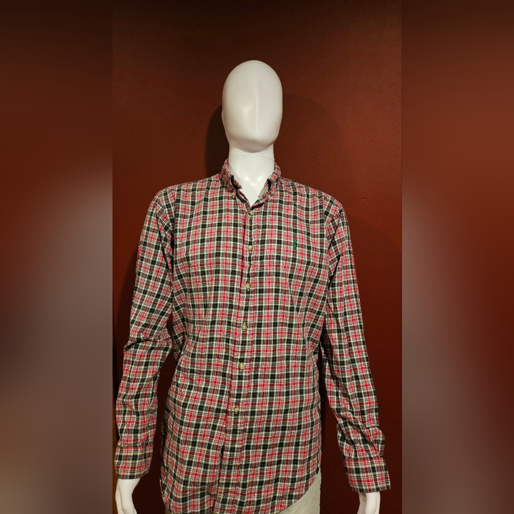 Men's Ralph Lauren Plaid Button-Up Red And Green Shirt - Size XL